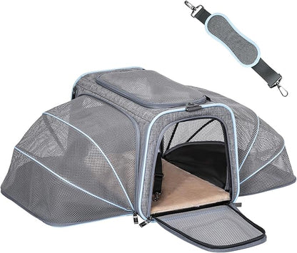 Petsfit Expandable Large Cat Carrier Small Dog Carriers Airline Approved, 17" Lx 11" Wx 11" H Soft-Sided Portable Washable Pet Travel Carrier with 2 Extension for Kittens, Puppies, Rabbits