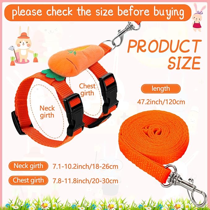 Tondiamo 4 Sets Adjustable Bunny Rabbit Harness and Leash Set Small Pet Cute Vest Harness Leash with Decoration for Bunny Ferret Small Pets(Fruit)