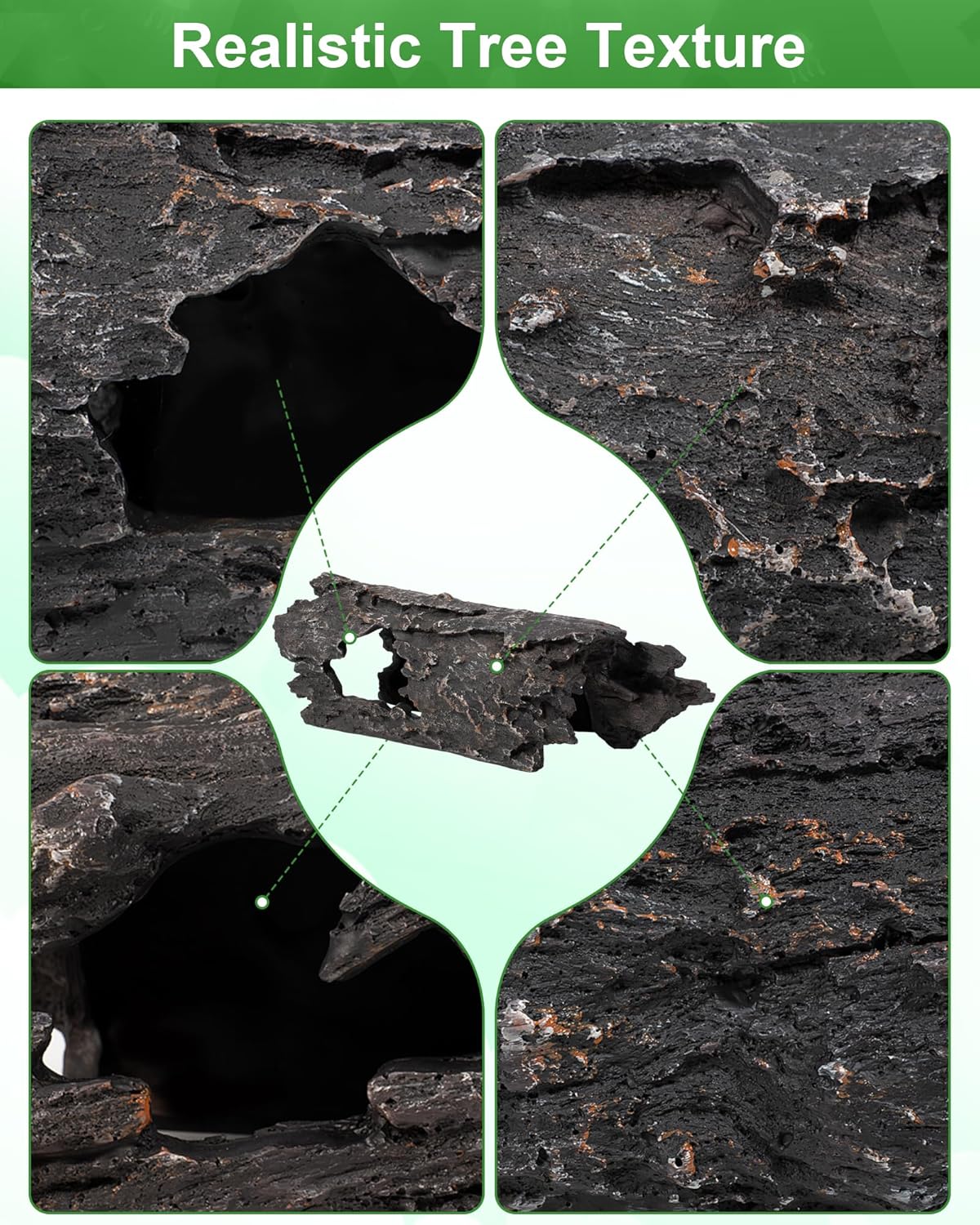 TRUVIC Fish Tank Decorations - Aquarium Large Cave Decor, Resin Hollow Tree Trunk Reptile Hide & Betta Log Hideout for 55 Gallon Tank, Fish Accessories Shelter Cave