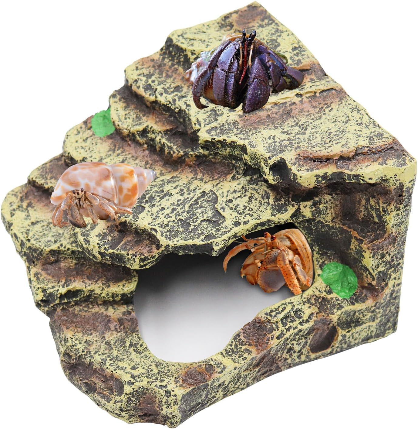 Oooct Hermit Crab Hideout, Resin Simulation Stone Reptile Cave Hideout, Hermit Crab Climbing Toys, Terrarium Habitat Decor for Lizard Spider Aquarium Fish Gecko Bearded Dragon
