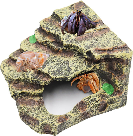 Oooct Hermit Crab Hideout, Resin Simulation Stone Reptile Cave Hideout, Hermit Crab Climbing Toys, Terrarium Habitat Decor for Lizard Spider Aquarium Fish Gecko Bearded Dragon