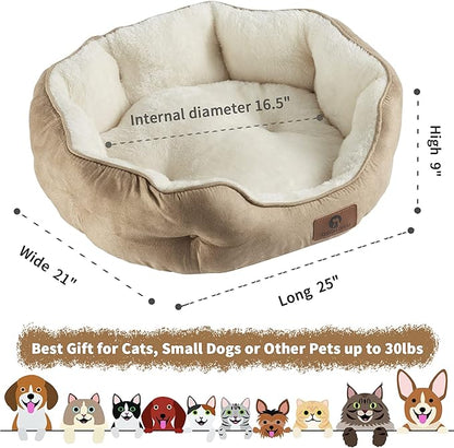 Asvin Medium Dog Bed for Medium Dogs, Cat Beds for Indoor Cats, Pet Bed for Puppy and Kitty, Extra Soft & Machine Washable with Anti-Slip & Water-Resistant Oxford Bottom, Light Brown, 25 inches
