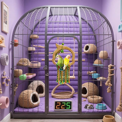 Bird Swing for Parrots – Extra Strong Natural Wood and Rope Hanging Toy for Medium-Sized and Small Birds,Cage Perch Accessory for Macaws,Cockatoos,Parakeets,African Greys,Conures