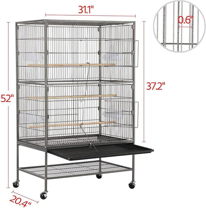 Yaheetech 52-inch Wrought Steel Standing Large Flight King Bird Cage for Cockatiels African Grey Quaker Amazon Sun Parakeets Green Cheek Conures Pigeons Parrot Bird Cage Birdcage with Stand