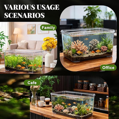 Geelin 1.5 Gallon Plastic Fish Tank Large Bowl Shatterproof with Crystal Clear Clarity for Terrarium, Flower Vase Centerpiece Gift for Fish Lovers(Square)
