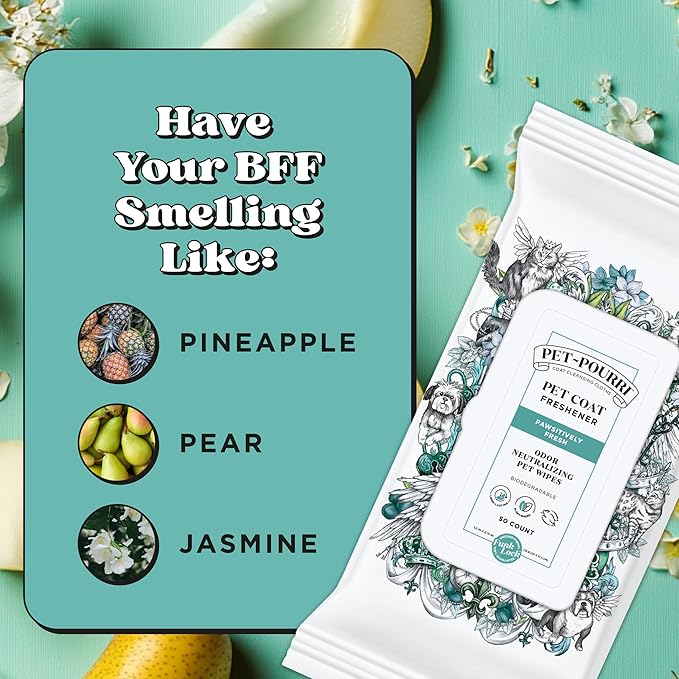 Poo-Pourri Pawsitively Fresh Deodorizing Pet Wipes – Quick Cleaning Wipes for Dogs & Cats – Plant Based Ingredients – Vet Recommended – Cleaner Odor Remover Wipes for Paw, Fur & Skin Soothing