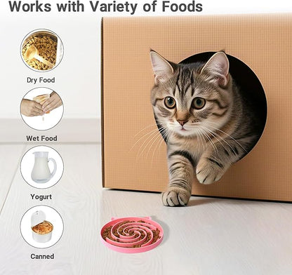 Slow Feeder Cat Bowl, Easy to Clean Silicone Bowl, Ideal for Dry and Wet Food (Purple and Pink)