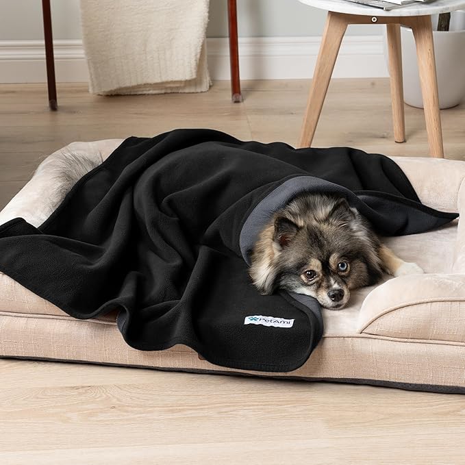 PetAmi Waterproof Dog Blanket for Medium Large Pets Dogs Cats, Pet Couch Cover Protector for Furniture, Reversible Washable Soft Fleece Cat Blanket for Bed Couch Sofa, 40x60 (Black/Gray)