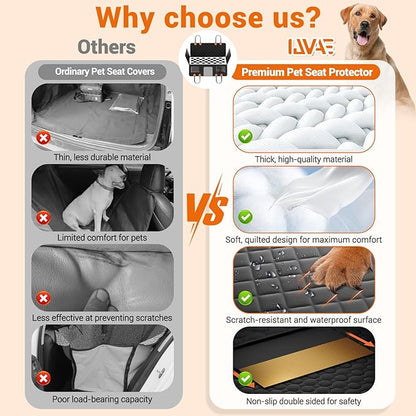 Hard Bottom Car Seat Cover for Dog swith Removable Soft Blankets,Scratch-Proof and Anti-Slip Car Dog Hammock for Large Dogs White for Crew Cab Trucks F150