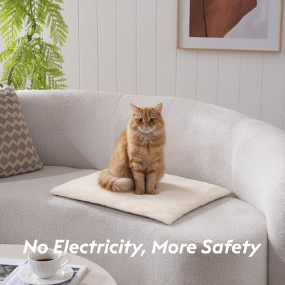 Self Warming Cat Bed, Heating Cat Pad, Extra Soft Flannel Surface, Removable ＆ Washable, Thick Thermal Mat with Non-Slip Bottom (Ivory, 29" X 19")
