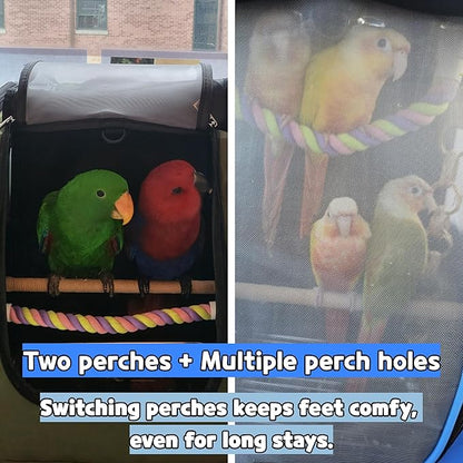 Birds Day Bird Carrier Backpack-Parrot Travel Cage with 2PCS Perch and Food Bowl, Stainless Steel Tray (Sky Blue)