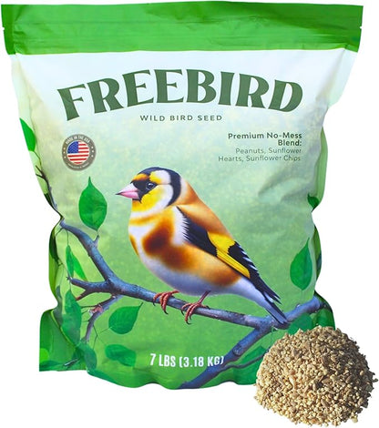 Premium No Mess Bird Seed by Freebird - Peanut Pieces, Sunflower Hearts, Sunflower Chips - 100% Waste Free Bird Food for Finches and Small Songbirds - 7lb Bag