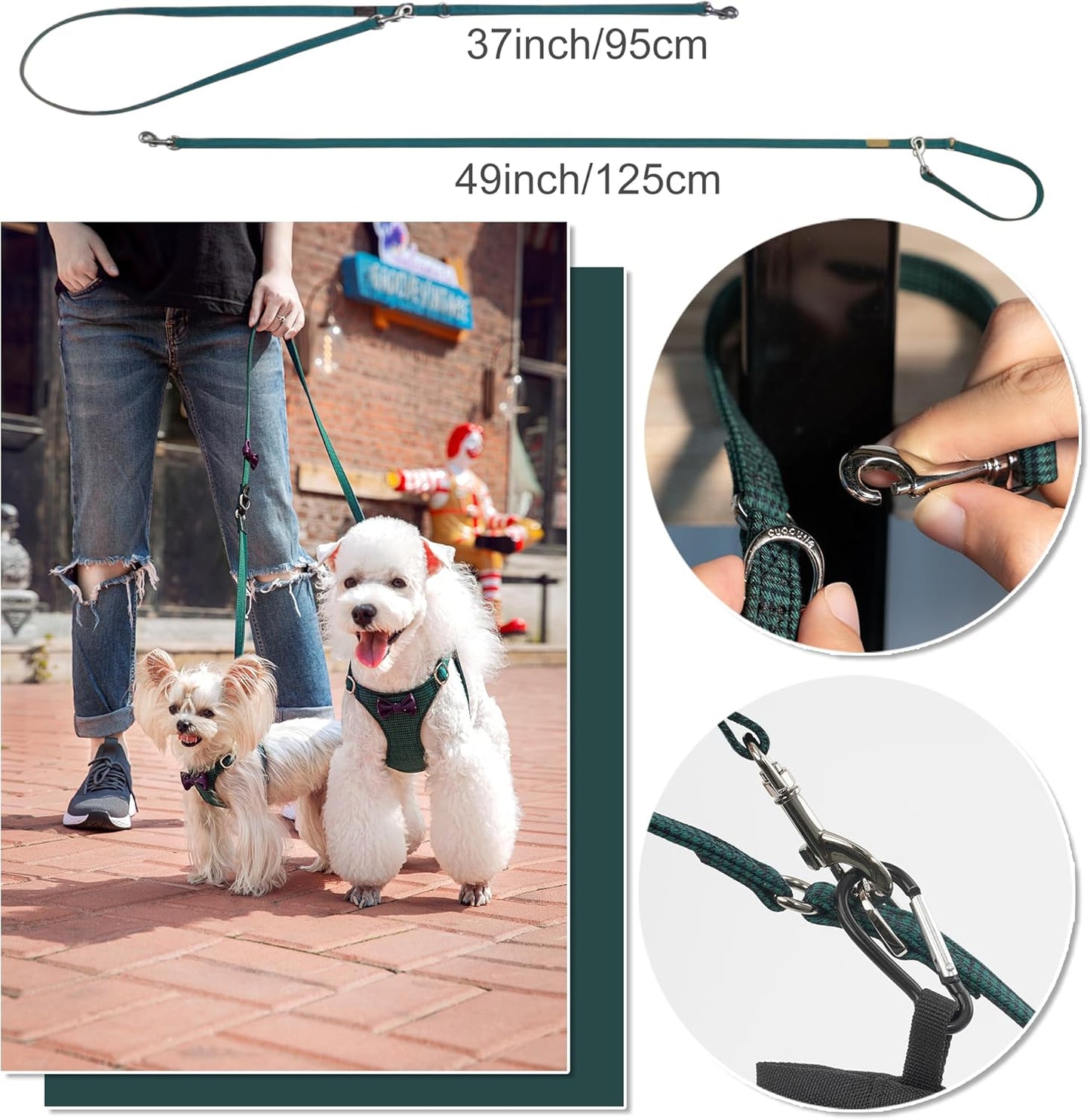 Puppytie No Pull xs Dog Harness with Multifunction Dog Leash,Soft Adjustable No Choke Escape Proof Pet Harness Vest,Plaid Green,xs