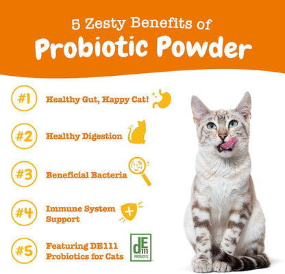 Zesty Paws Probiotics for Cats - Powder Meal Topper for Digestive, Immune System Support for Feline Biome - Premium DE111 Cat Probiotics for Digestive Health - Fiber & Yeast Extract - Pumpkin - 30 Ct