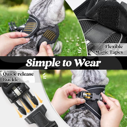rabbitgoo Cat Harness and Leash Set for Walking Escape Proof, Adjustable Soft Kittens Vest with Reflective Strip for Cats, Comfortable Outdoor Vest, Black, M