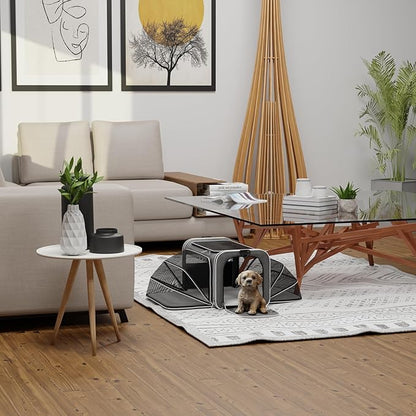 Katziela Rolling Rover Airline Compliant Expandable Premium Pet Carrier 6-Wheeled Baseboard Telescopic Handle Two-Sided Expandable Rolling Carrier Designed (Gray- White Piping)