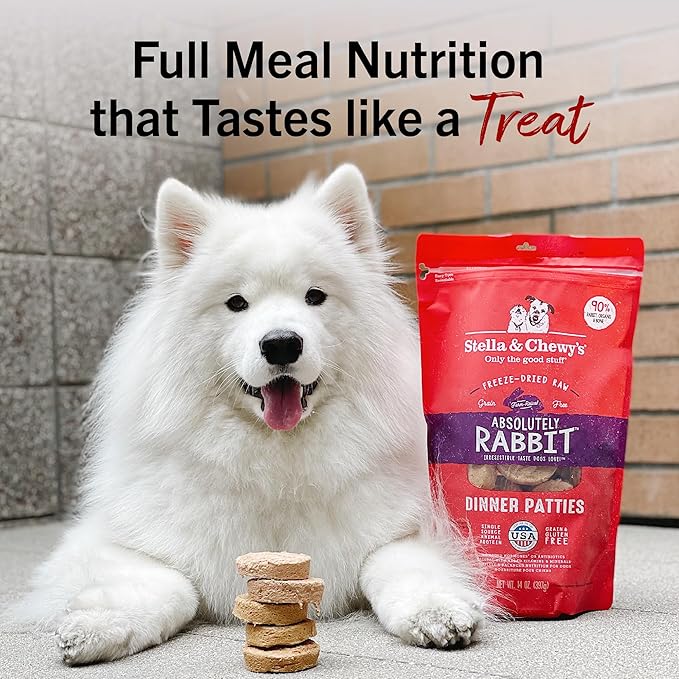 Stella & Chewy's Freeze-Dried Raw Dinner Patties - Absolutely Rabbit Recipe - High Protein Grain-Free Puppy & Dog Food - Perfect For Picky Eaters - 5.5 oz