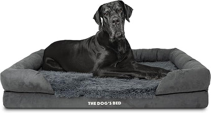 The Dog’s Bed, XXL Grey Fur Memory Foam, Pain Relief: Arthritis, Hip & Elbow Dysplasia, Post Surgery, Lameness, Supportive, Calming, Waterproof, Washable Cover