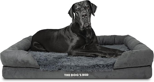The Dog’s Bed, XXL Grey Fur Memory Foam, Pain Relief: Arthritis, Hip & Elbow Dysplasia, Post Surgery, Lameness, Supportive, Calming, Waterproof, Washable Cover