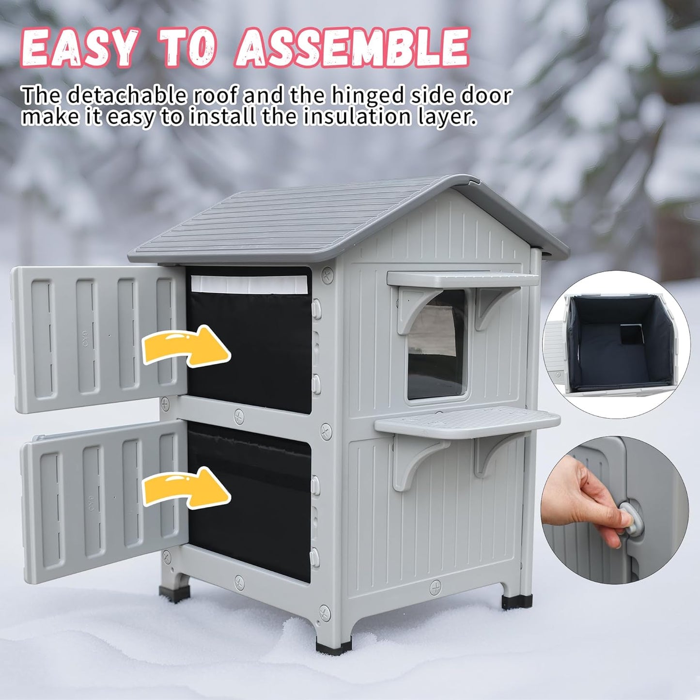 Plastic Outdoor Cat House - Cat House for Outside with Insulated Liner for Winter，100% Weatherproof Cat Houses for with Escape Door, Feral Cat Shelter for Porch Barns Strays