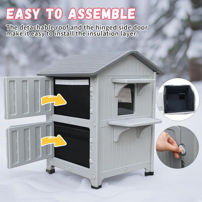 Plastic Outdoor Cat House - Cat House for Outside with Insulated Liner for Winter，100% Weatherproof Cat Houses for with Escape Door, Feral Cat Shelter for Porch Barns Strays