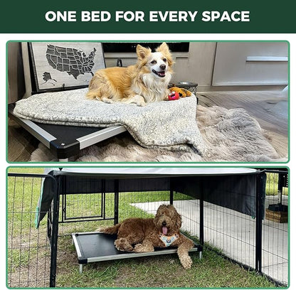FXW TitanNest Chew-Proof Elevated Dog Bed, Raised Cot for Indoor/Outdoor/Camping Use, Durable & Waterproof Cooling Pet Bed for Large Dogs, 47.0" L x 29.0" W x 7.3" H, Black