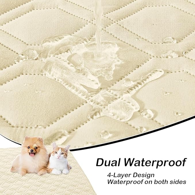 hyha Waterproof Dog Bed Blanket, Soft Pet Blankets, Waterproof Couch Cover for Dogs, Reversible Sofa Covers Washable for Furniture (52x82 Inch, Beige/Beige)