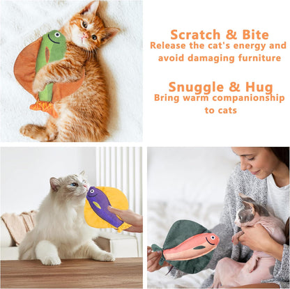 Soft Catnip Toys Fish, 3 Pack Crinkle Sound Cat Toys, Interesting Indoor Cat Kicker Toys, Durable and Highly Interactive Catnip Toys (Flatfish)