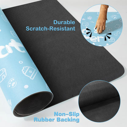 Pet Feeding Mat,Dog Cat Mat for Food and Water,Dog Bowl Waterproof Placemat with Rubber Backing,Absorbent Quick Dry Water Dispenser Mat for Pet（Blue 17"×29"）