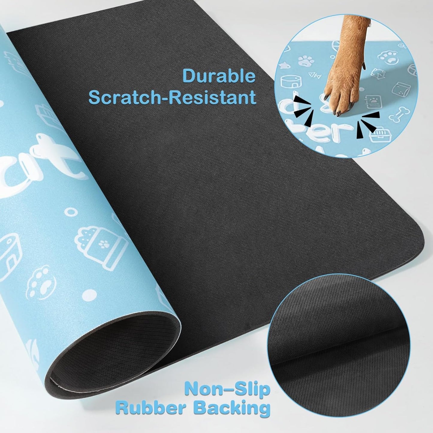 Pet Feeding Mat,Dog Cat Mat for Food and Water,Dog Bowl Waterproof Placemat with Rubber Backing,Absorbent Quick Dry Water Dispenser Mat for Pet（Blue 12"×18"）