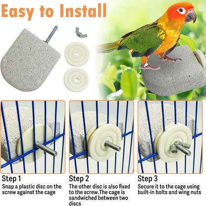 PINVNBY 4 PCS Bird Perch Stands Parrot Calcium Perch Beak Grinding Stone Foot Claws Trimmer Parakeet Platform Parrot Chewing Toys for Small Medium Cockatiel Conure Lovebird Finch