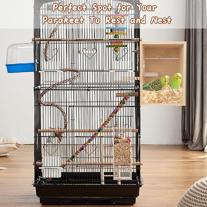 Parakeet Nesting Box Transparent Design, Natural Wood Bird Nest Breeding Box with Perch, Acrylic Bird House for Cage Bird Nesting Box for Small Cockatiel Lovebirds Finch Parrot Canary M