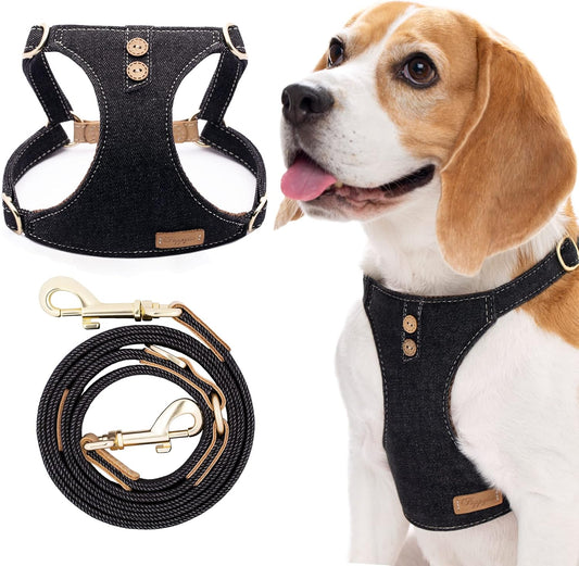 Dog Harness, No Pull Dogs Harness and Multi-Function Leash Set for Medium Dogs Easy Walk Everyday Adjustable Soft Dog Vest Harness Fashionable Dog Accessories Black-Button-Relaxed Medium
