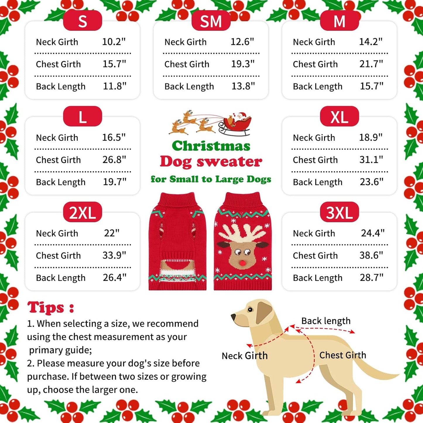 Christmas Dog Turtleneck Sweater Winter Reindeer Snowflake Sweater with Leash Hole Puppy Knitwear Pullover Holiday Sweaters for Small Medium Large Dogs L