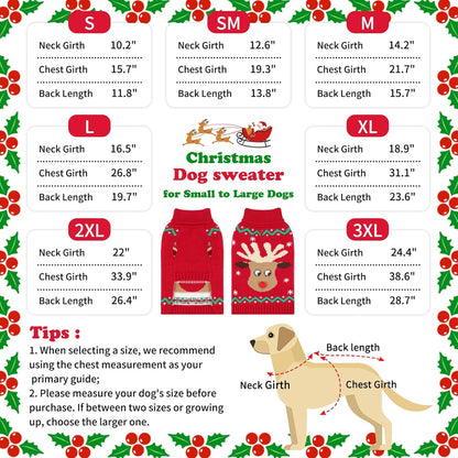 Christmas Dog Turtleneck Sweater Winter Reindeer Snowflake Sweater with Leash Hole Puppy Knitwear Pullover Holiday Sweaters for Small Medium Large Dogs L
