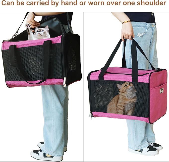 HiCaptain Cat Travel Carrier Bag with Litter Box, Portable Soft Cat Carrier Bag Lightweight Leak-Proof Collapsible Litter Box for Cats, Fits for Kitten up to 15 lb to Travel, Camping, Hiking, or Hotel