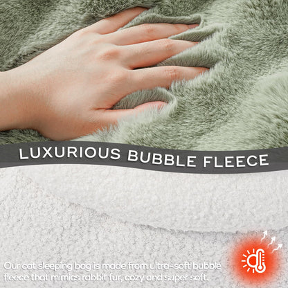 Cat Sleeping Bags for Indoor Cats Self Warming Cat Bed Fits up to 15 lbs Pets Soft Plush Warm Bed 360° Wrap Bag Washable Comfortable Pet Sleeping Bed 21" × 17" Green