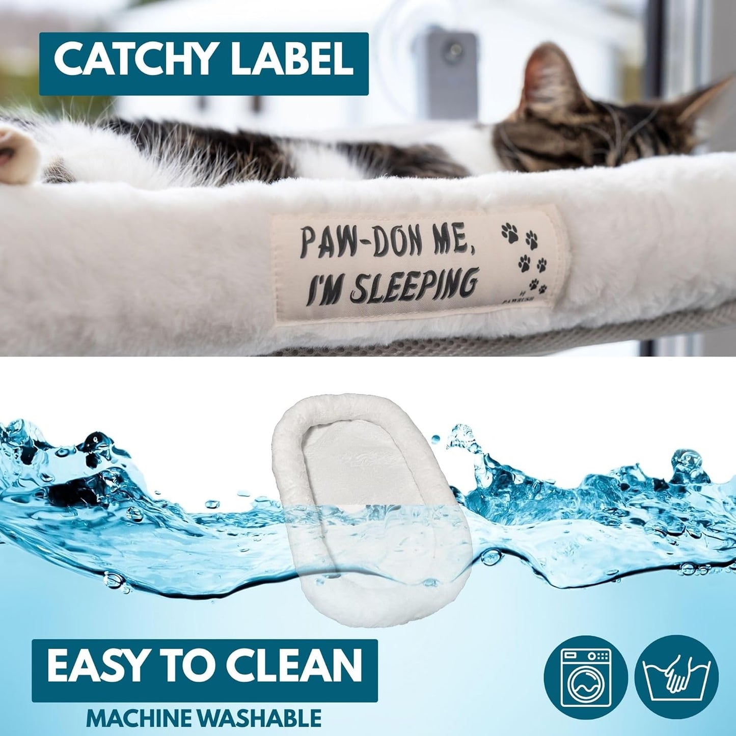 Cat Window Perch — Cat Window Bed with 4 Large Premium Suction Cups & Soft Solid Cushion; Strong Rustproof Metal Frame Window Hammock Holding Up to 40 lbs; Easy Assembly Perch for Indoor Cats