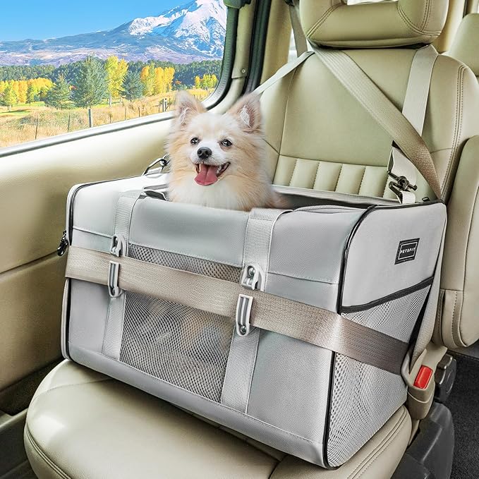 Petsfit Travel Pet Carrier for Large Cats (up to 20 lbs), Soft-Sided Dog Car Travel Carrier with Patented Buckle and Soft Padding, Ideal for Car Road Trips,19X12X12 Inch,Grey