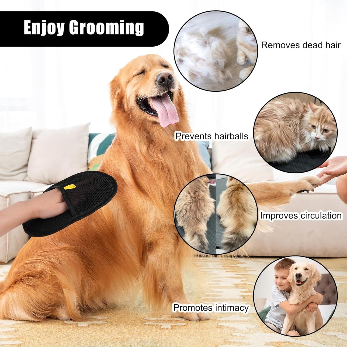 Pet Hair Removal Gloves for Cats and Dogs, Reusable Electrostatic Grooming Glove for Pet Hair Remover on Furniture, Carpet Clothing 2 Pcs