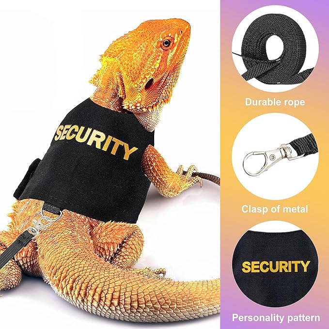Bearded Dragon Harness & Leash Kit, Escape-Proof Adjustable Lizard Lead for Walking, Fun Costume Accessory