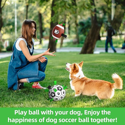 QDAN Dog Soccer Ball Football Set - 2 PCS Dog Balls with Strap for Tug of War, Soccer Ball Football Toys for Small Medium Large Dogs, Herding Ball for Dogs, Dog Birthday Toy