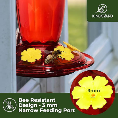 Kingsyard Window Hummingbird Feeder for Outside, 14 Oz Hummer Bird Nectar Feeder with 4 Feeding Ports & Circle Perch, Easy to Clean and Refill, Hummingbird Gifts (Red)