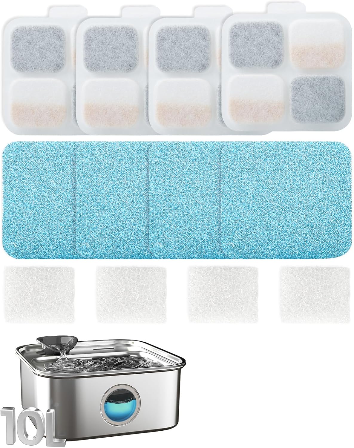 oneisall 4Set Filters for for 10L/338oz/2.64Gal Stainless Steel Dog Water Fountain