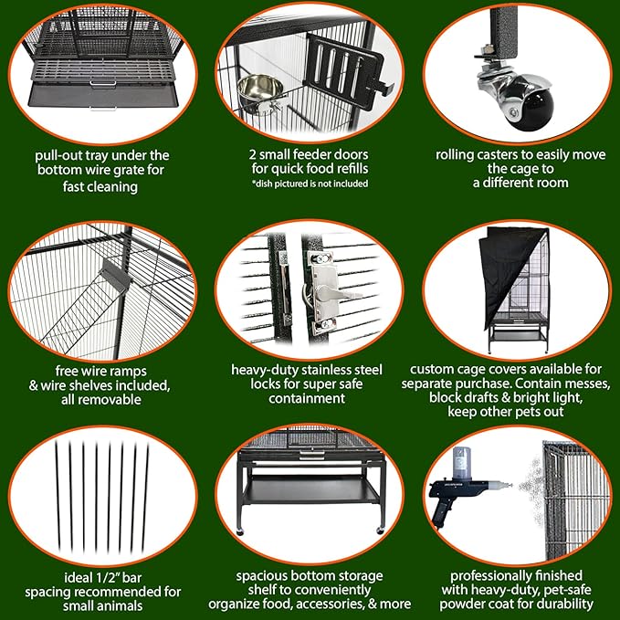 Madagascar Cage - 60" Tall Durable Spacious Metal Cage - for Sugar Gliders, Squirrels, Marmosets & Other Small Pets