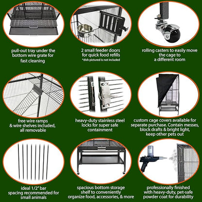 Madagascar Cage - 60" Tall Durable Spacious Metal Cage - for Sugar Gliders, Squirrels, Marmosets & Other Small Pets