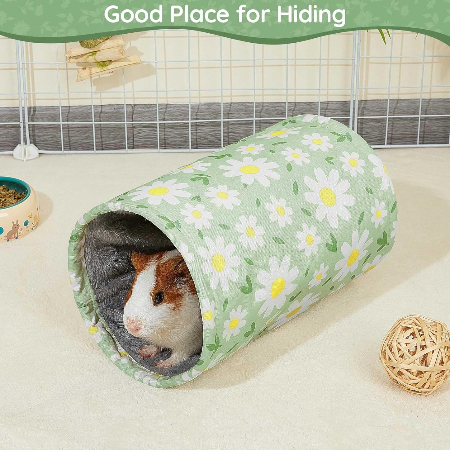 Glittme Guinea Pig Tunnel Washable Guinea Pigs Hideout Portable Rabbit Tunnels Soft Ferret Tunnel for Playing Resting Guinea Pig Accessories for Hedgehogs, Hamster, Bean Green