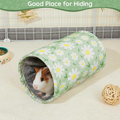 Glittme Guinea Pig Tunnel Washable Guinea Pigs Hideout Portable Rabbit Tunnels Soft Ferret Tunnel for Playing Resting Guinea Pig Accessories for Hedgehogs, Hamster, Bean Green