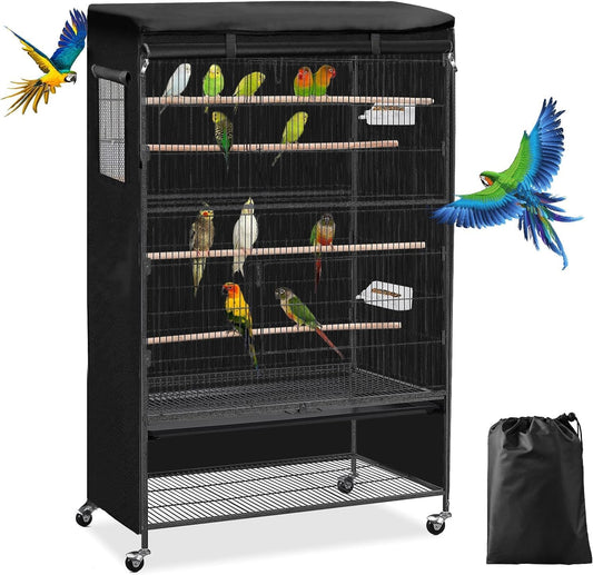 Roasivi Universal Large Birdcage Cover Black Out and Breathable Cages Cover for Parrots and Other Small Animals Durable Waterproofing Washable Material 31" L x 21" W x 53" H Black