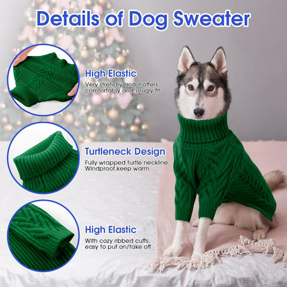 ASENKU Extra-Large Dog Sweater, Dog Sweaters for Extra Large Dogs, Pet Sweatshirt Apparel Turtleneck Pullover Winter for Doberman, Great Dane (Dark Green, 3XL)